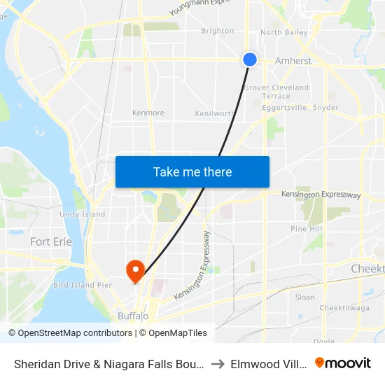 Sheridan Drive & Niagara Falls Boulevard to Elmwood Village map