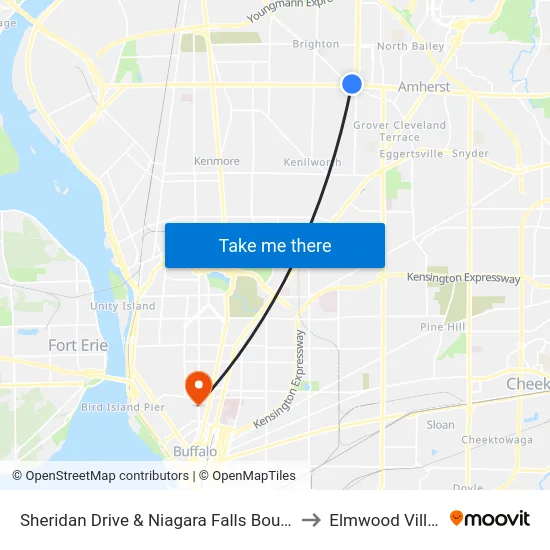 Sheridan Drive & Niagara Falls Boulevard to Elmwood Village map