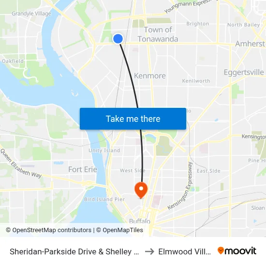 Sheridan-Parkside Drive & Shelley Court to Elmwood Village map