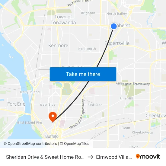 Sheridan Drive & Sweet Home Road to Elmwood Village map