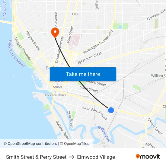 Smith Street & Perry Street to Elmwood Village map