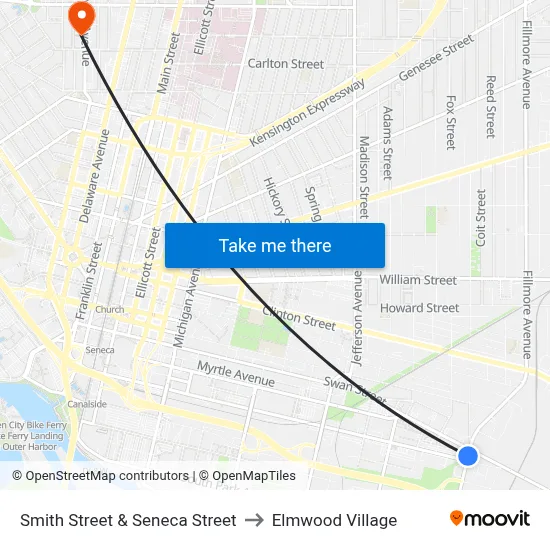 Smith Street & Seneca Street to Elmwood Village map