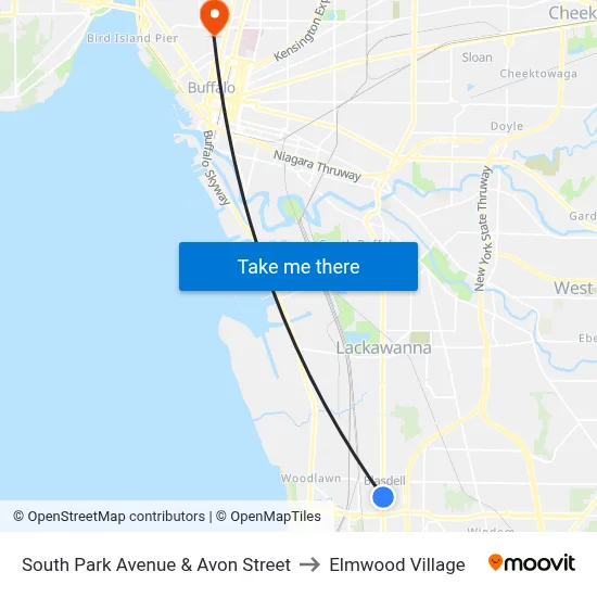 South Park Avenue & Avon Street to Elmwood Village map