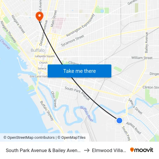 South Park Avenue & Bailey Avenue to Elmwood Village map
