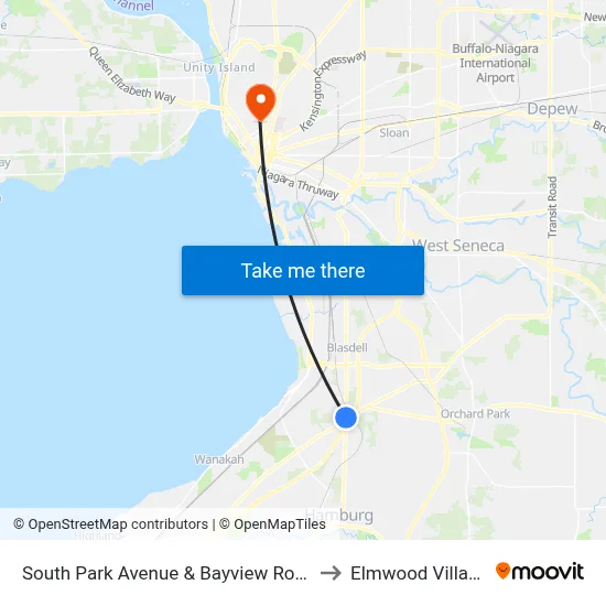 South Park Avenue & Bayview Road to Elmwood Village map