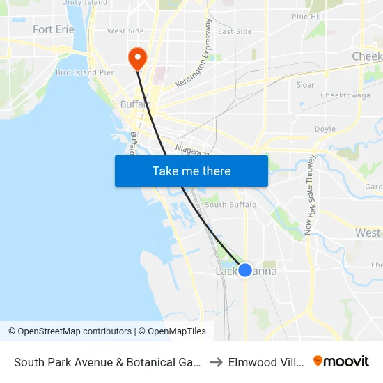 South Park Avenue & Botanical Gardens to Elmwood Village map