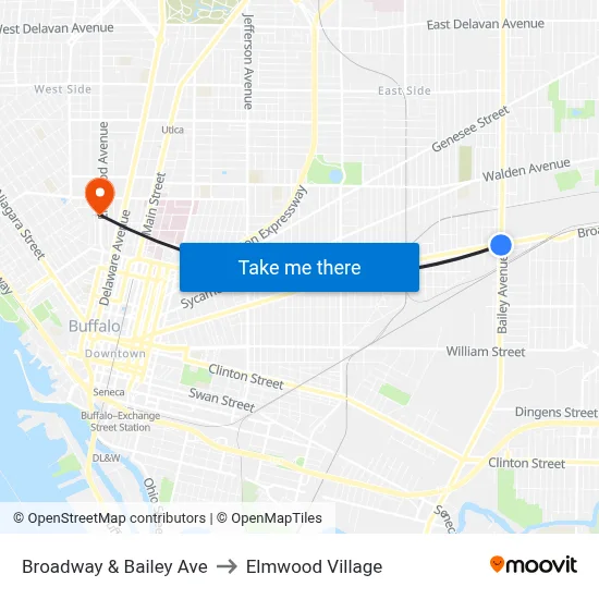 Broadway & Bailey Ave to Elmwood Village map