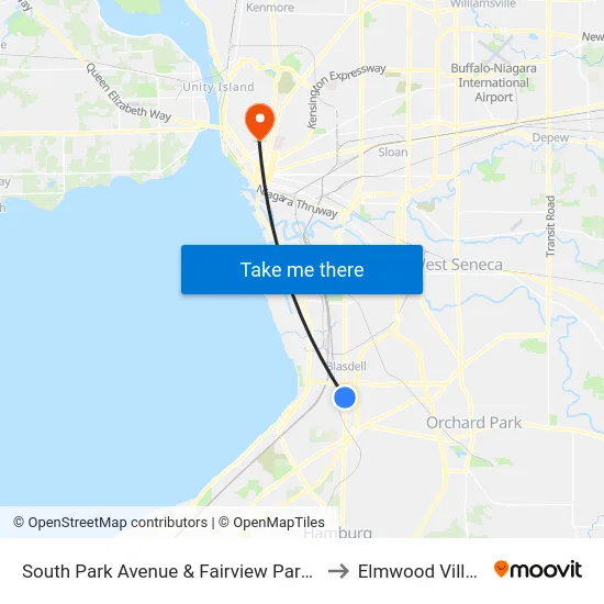 South Park Avenue & Fairview Parkway to Elmwood Village map