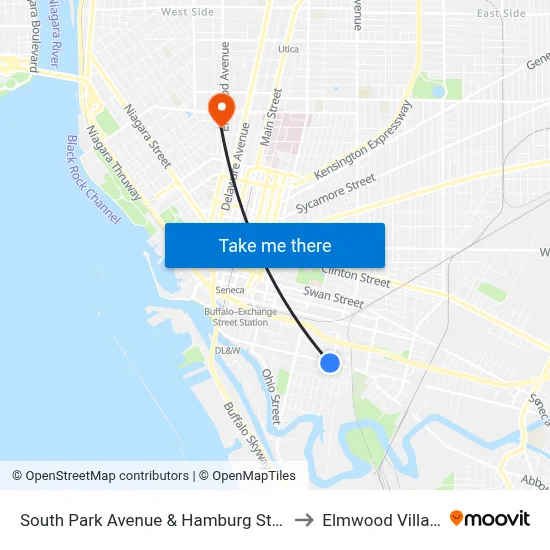 South Park Avenue & Hamburg Street to Elmwood Village map