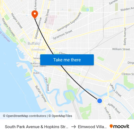 South Park Avenue & Hopkins Street to Elmwood Village map