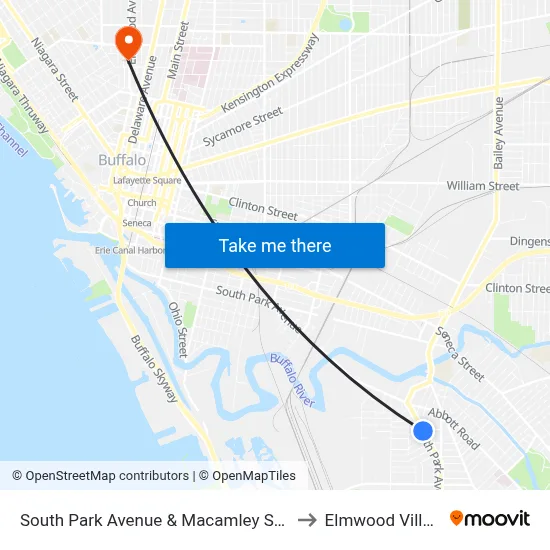 South Park Avenue & Macamley Street to Elmwood Village map