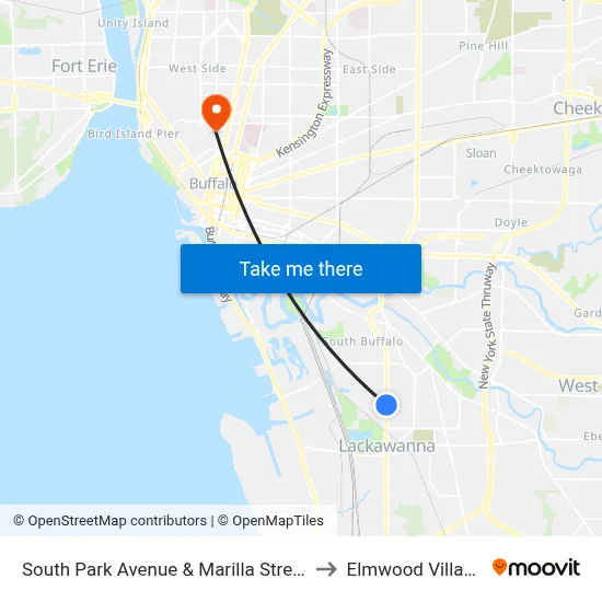 South Park Avenue & Marilla Street to Elmwood Village map