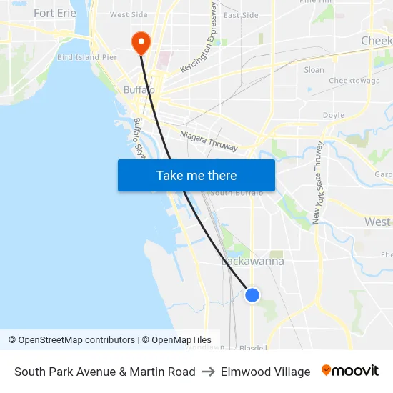 South Park Avenue & Martin Road to Elmwood Village map