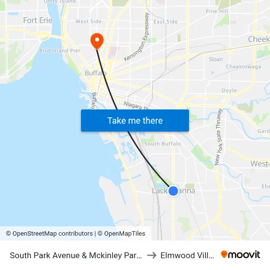 South Park Avenue & Mckinley Parkway to Elmwood Village map