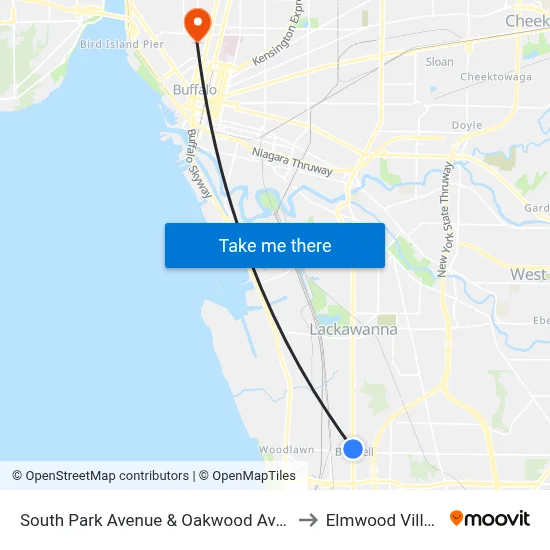 South Park Avenue & Oakwood Avenue to Elmwood Village map