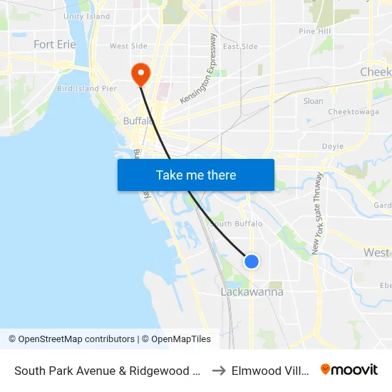 South Park Avenue & Ridgewood Road to Elmwood Village map