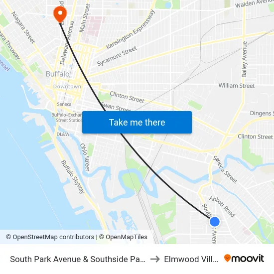 South Park Avenue & Southside Parkway to Elmwood Village map