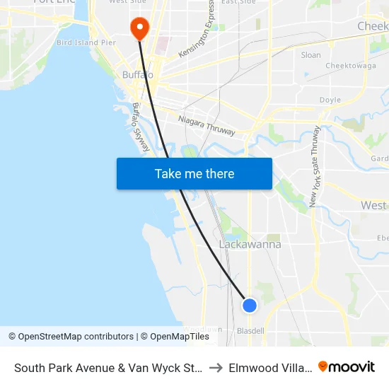 South Park Avenue & Van Wyck Street to Elmwood Village map