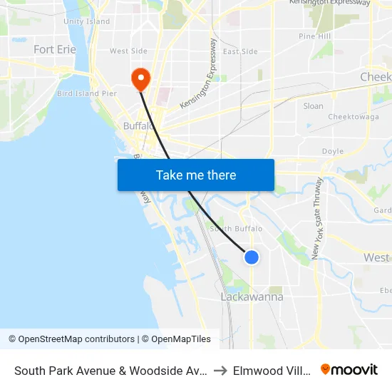 South Park Avenue & Woodside Avenue to Elmwood Village map