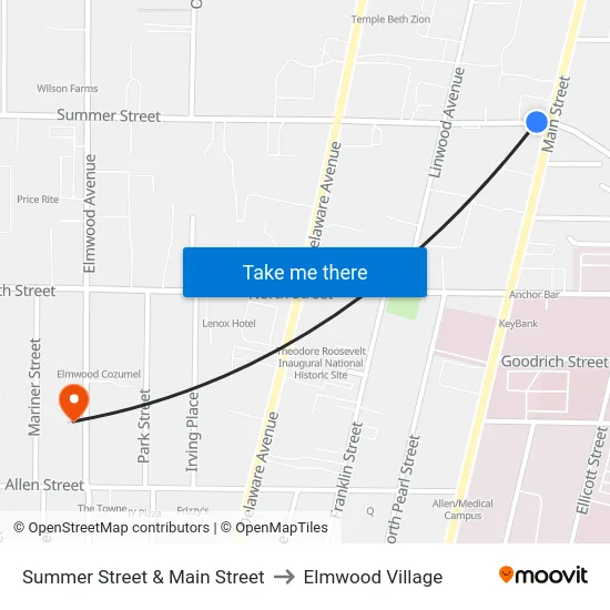 Summer Street & Main Street to Elmwood Village map