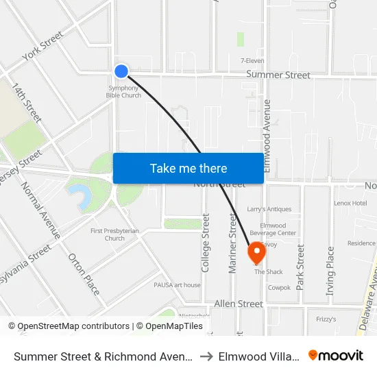 Summer Street & Richmond Avenue to Elmwood Village map