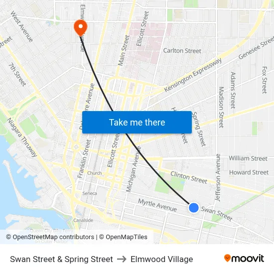 Swan Street & Spring Street to Elmwood Village map