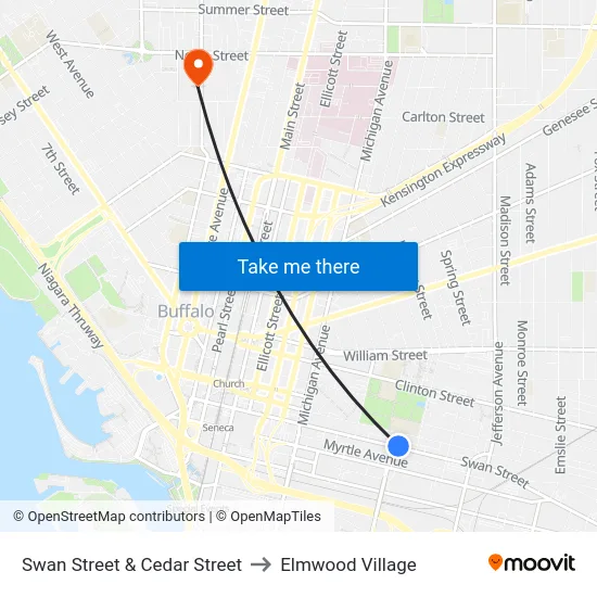Swan Street & Cedar Street to Elmwood Village map