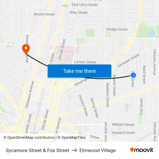 Sycamore Street & Fox Street to Elmwood Village map