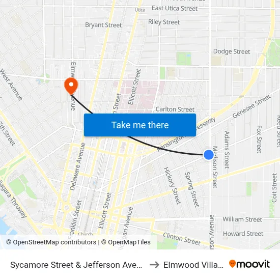Sycamore Street & Jefferson Avenue to Elmwood Village map