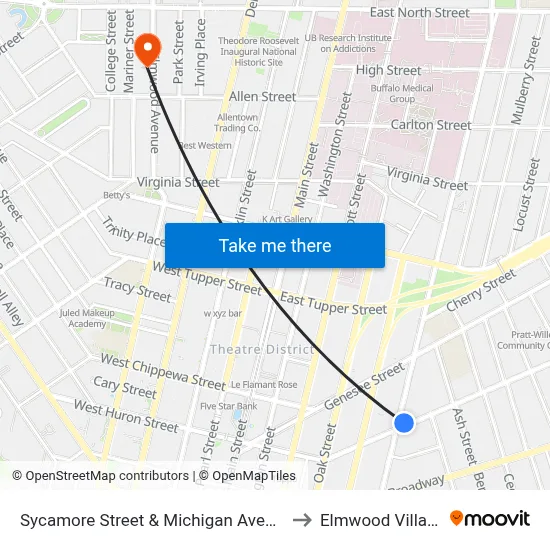 Sycamore Street & Michigan Avenue to Elmwood Village map