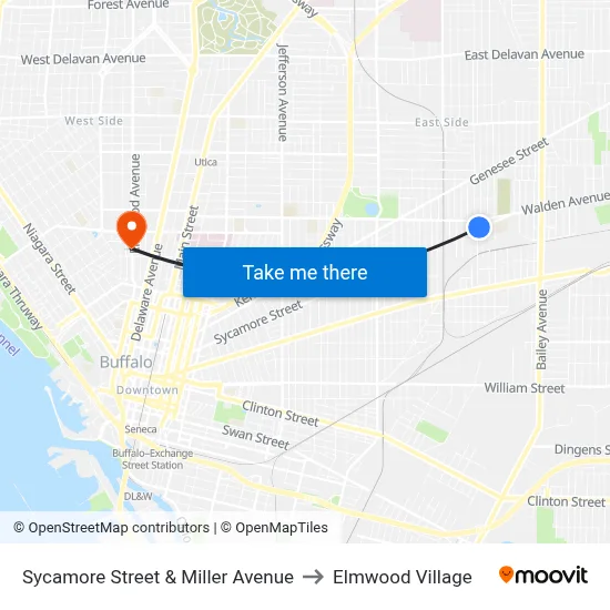 Sycamore Street & Miller Avenue to Elmwood Village map