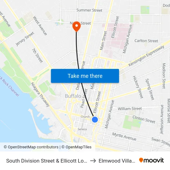 South Division Street & Ellicott Loop to Elmwood Village map