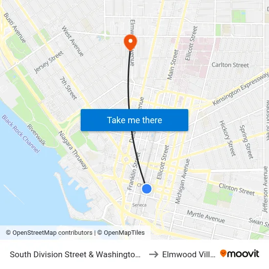 South Division Street & Washington Street to Elmwood Village map