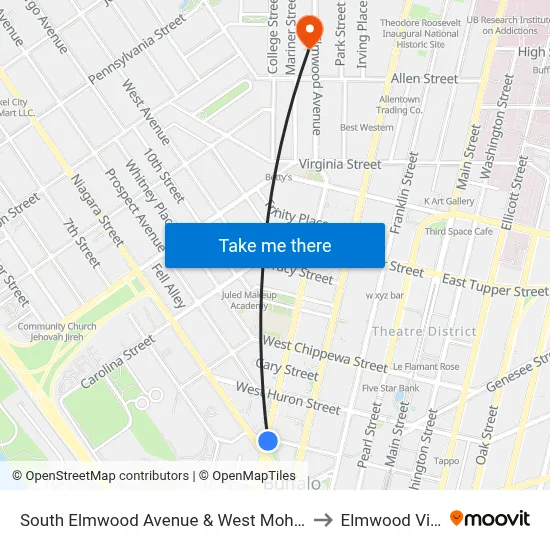 South Elmwood Avenue & West Mohawk Street to Elmwood Village map