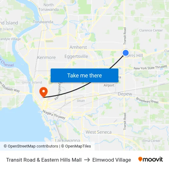 Transit Road & Eastern Hills Mall to Elmwood Village map