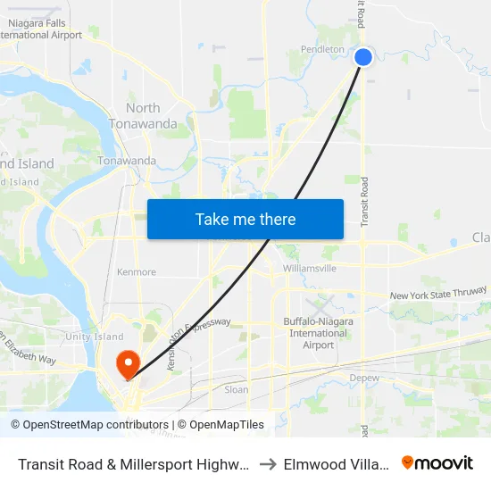 Transit Road & Millersport Highway to Elmwood Village map