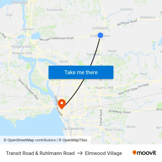 Transit Road & Ruhlmann Road to Elmwood Village map
