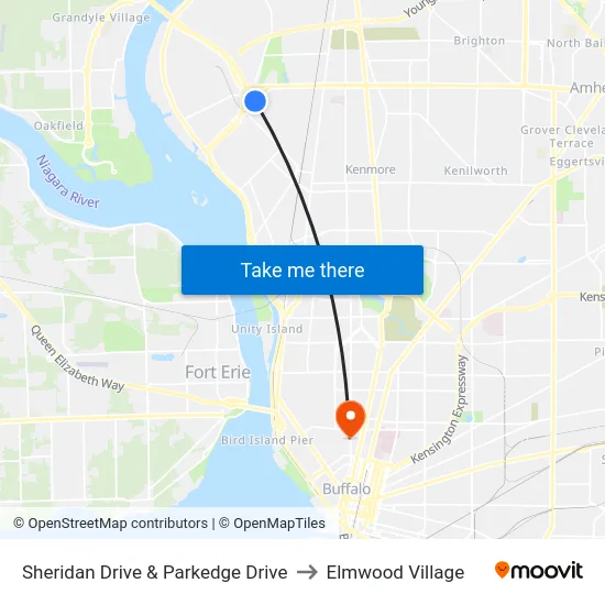 Sheridan Drive & Parkedge Drive to Elmwood Village map