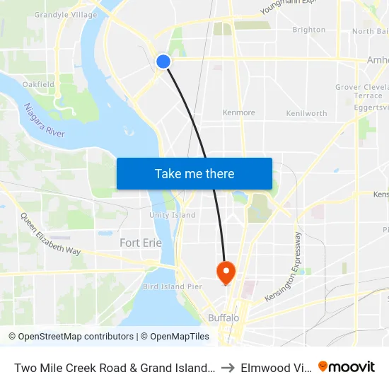 Two Mile Creek Road & Grand Island Boulevard to Elmwood Village map
