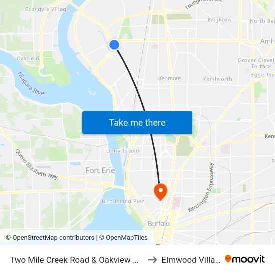 Two Mile Creek Road & Oakview Drive to Elmwood Village map