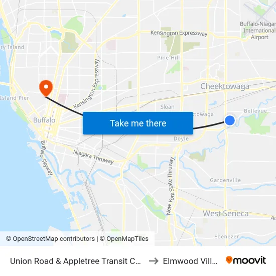Union Road & Appletree Transit Center to Elmwood Village map