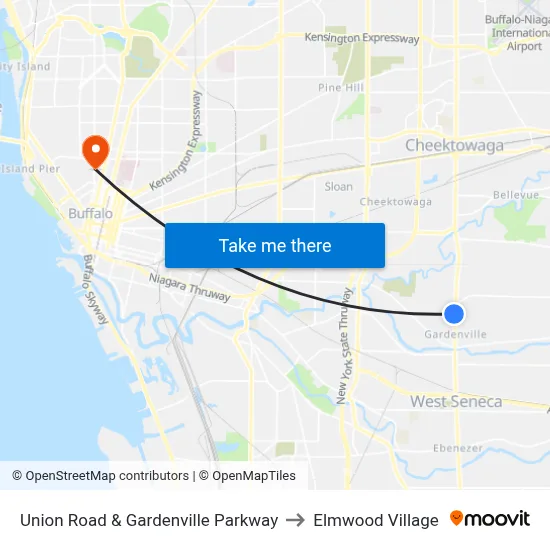 Union Road & Gardenville Parkway to Elmwood Village map
