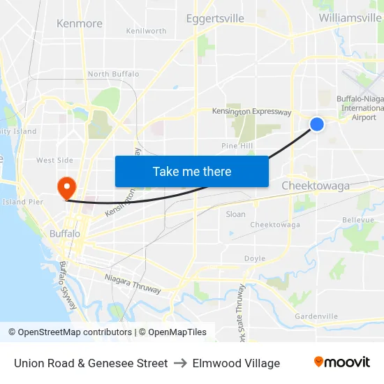 Union Road & Genesee Street to Elmwood Village map