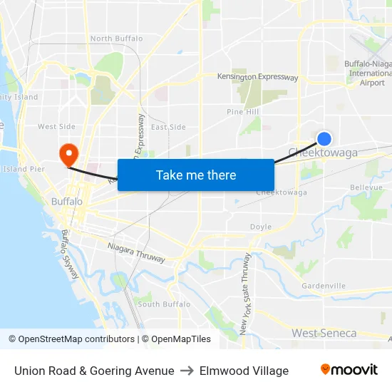 Union Road & Goering Avenue to Elmwood Village map