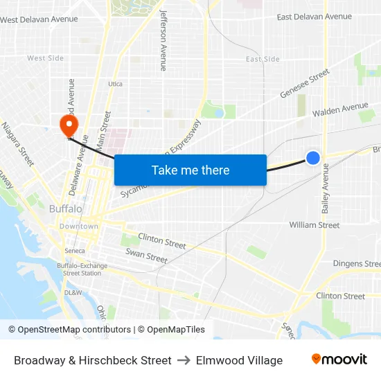 Broadway & Hirschbeck Street to Elmwood Village map
