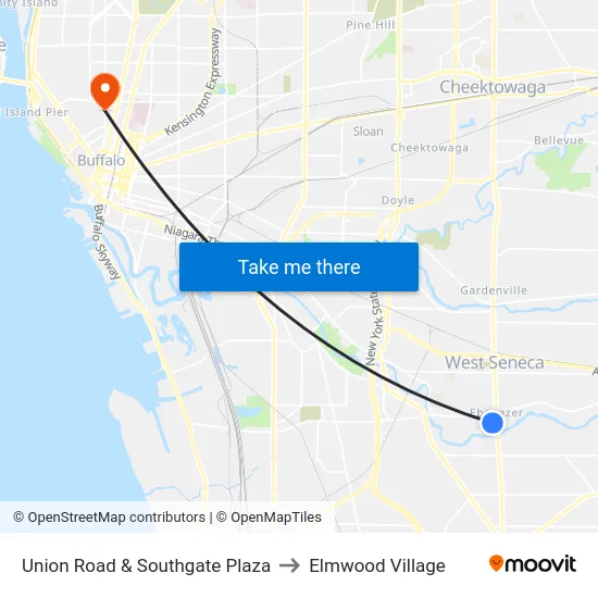 Union Road & Southgate Plaza to Elmwood Village map