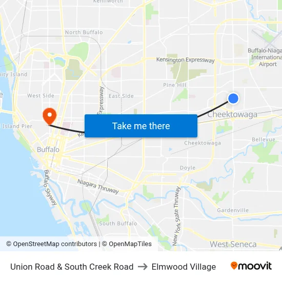 Union Road & South Creek Road to Elmwood Village map