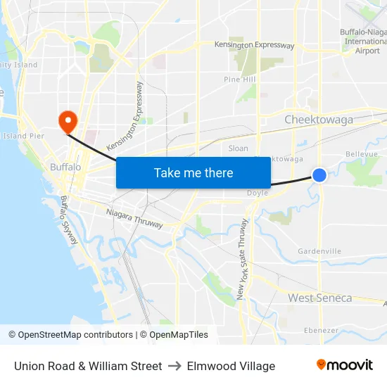 Union Road & William Street to Elmwood Village map