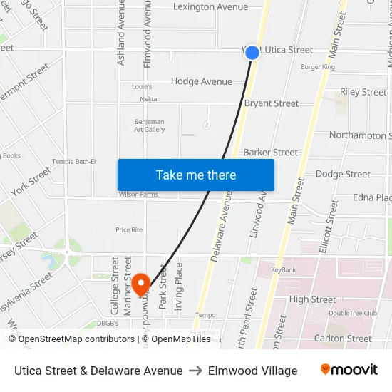 Utica Street & Delaware Avenue to Elmwood Village map