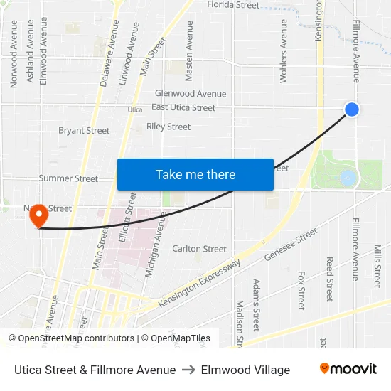 Utica Street & Fillmore Avenue to Elmwood Village map